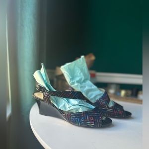 Y2K Alex Marie Patent Leather Slingback Wedge Heels